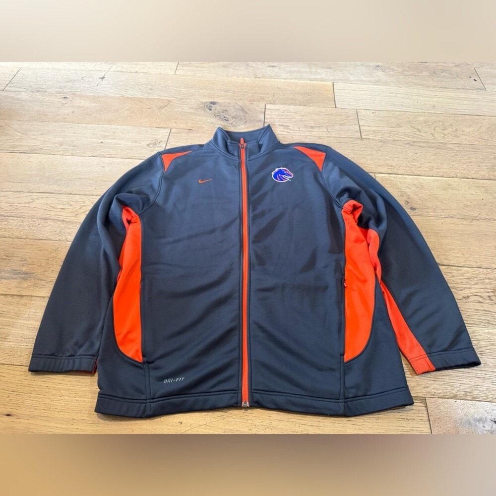 Nike Boise State Broncos Dri-FIT Full Zip Track Jacket Grey Orange Large (1076)